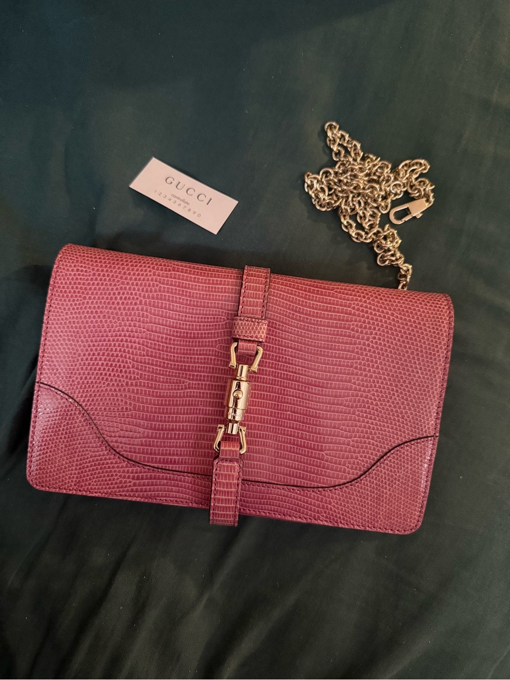 Gucci Pink Lizard Chain Shoulder Bag